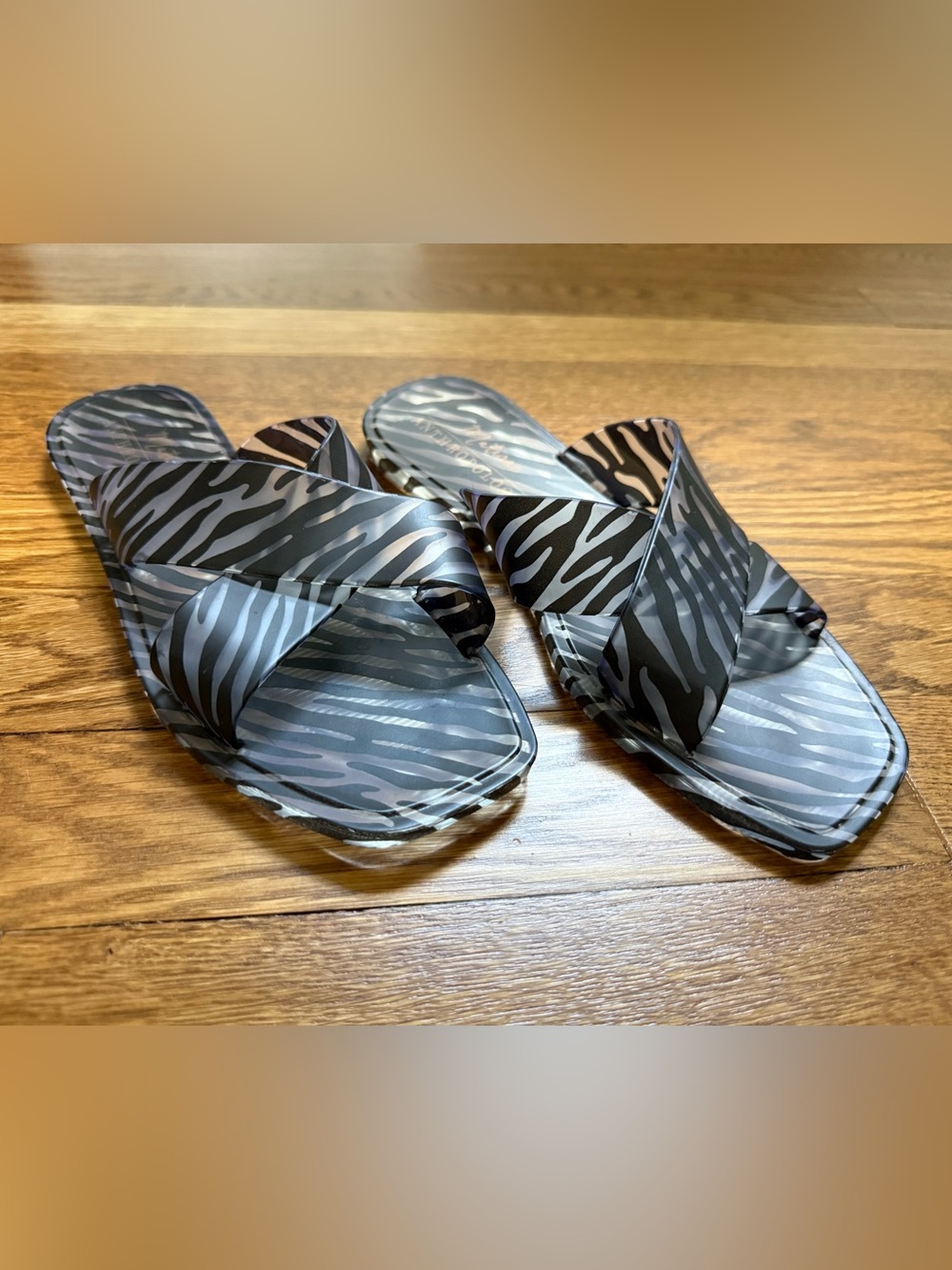 Matisse Black and Gray Zebra Print Slide Sandals